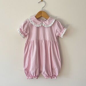 SMOCK CANDY Blush Pink Lavender Trim Bubble Romper